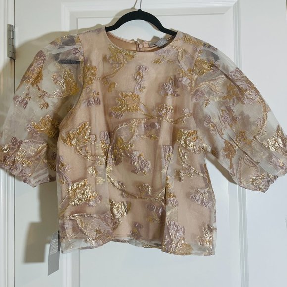 Elegant H&M Puff-Sleeved Brocade Top - Size Small - Picture 2 of 4